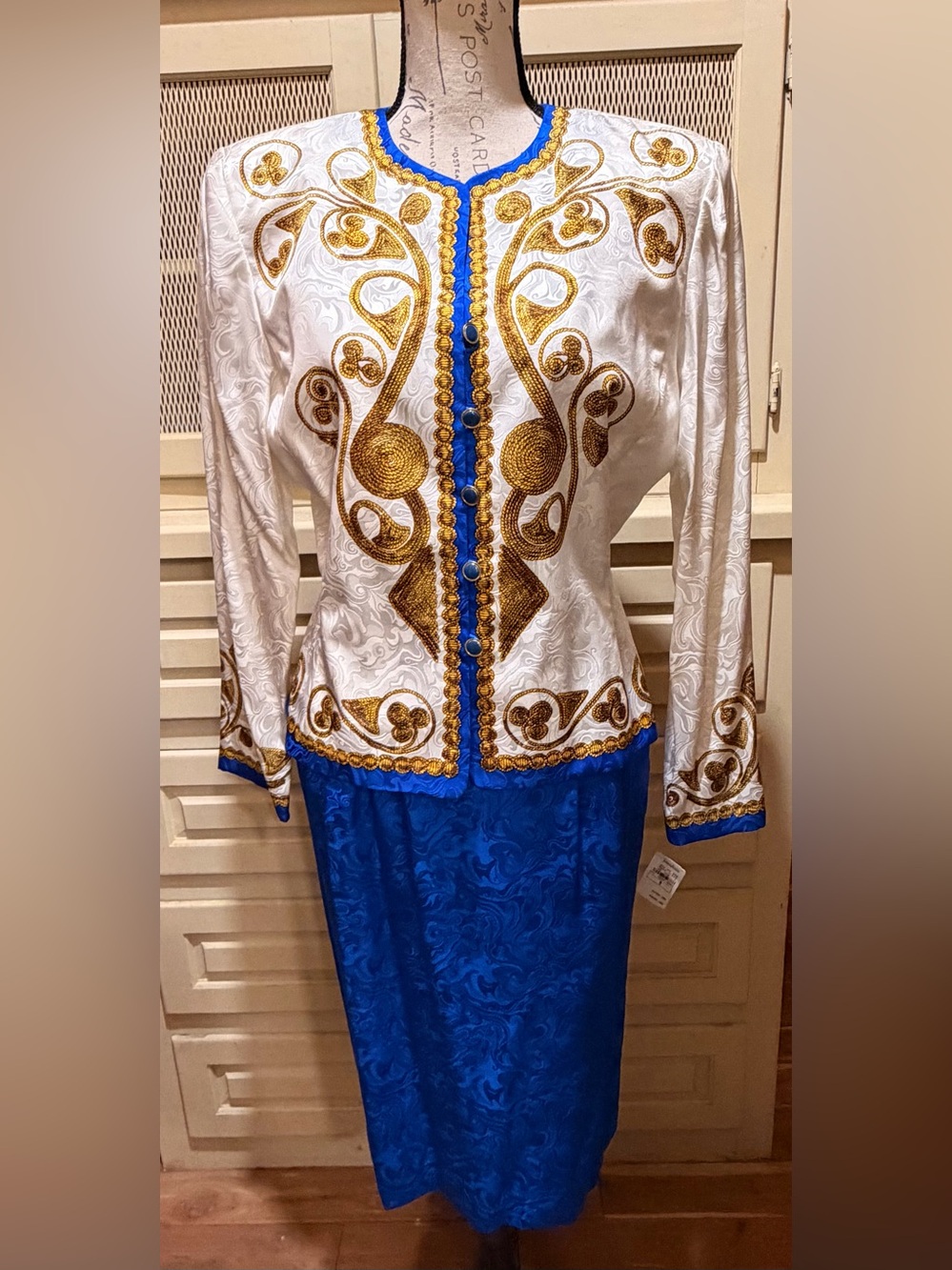 VTG Adrianna Papell NWT 100% Silk Gold Rope Print Set 2Pc